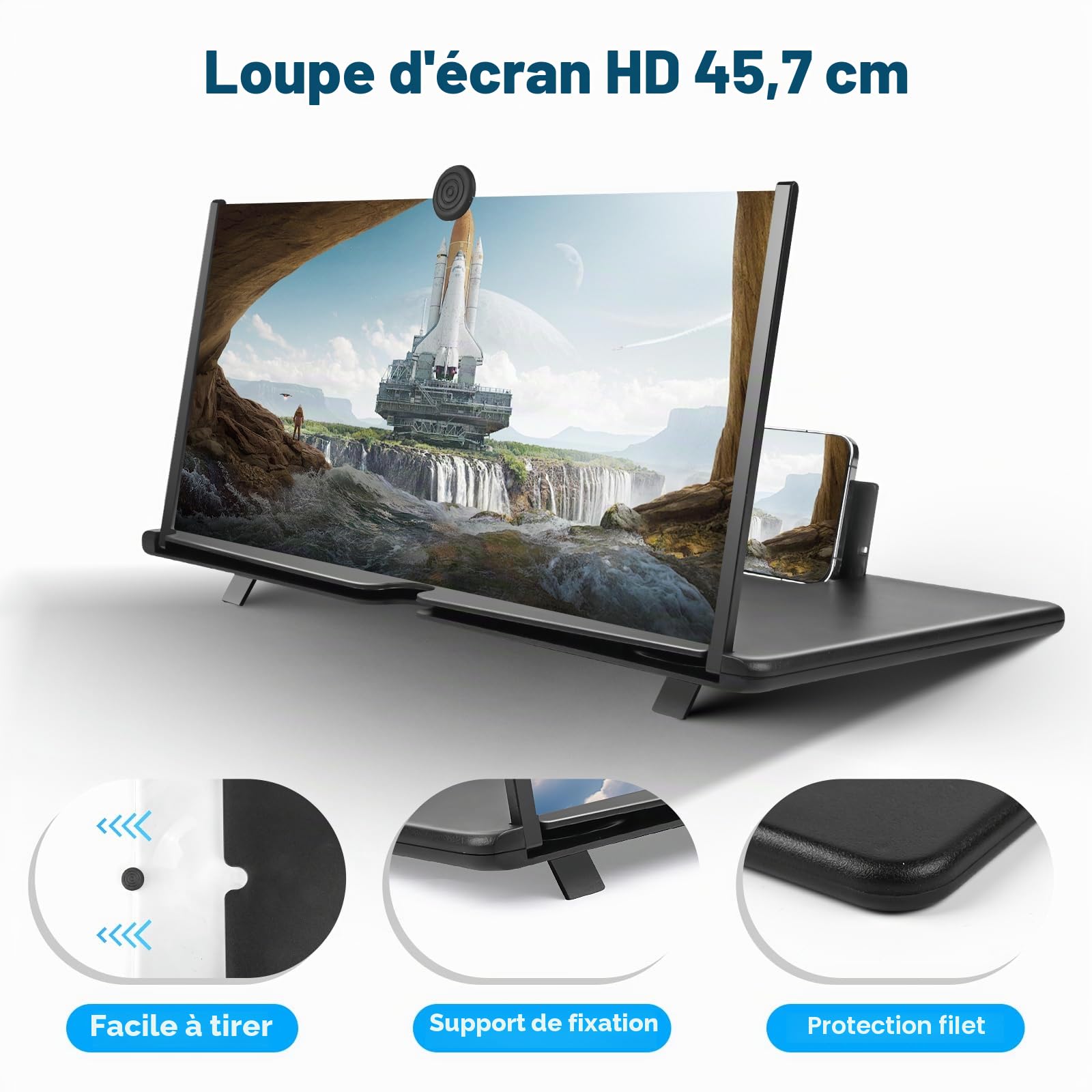Amplificateur D'écran Lumineux de 18 Pouces, Loupe D'écran de Téléphone Portable 3D HD Anti-Bleu, Support Amplificateur de Pliage Loupe pour Tous Les Smartphones, Idee Cadeau Noel Homme