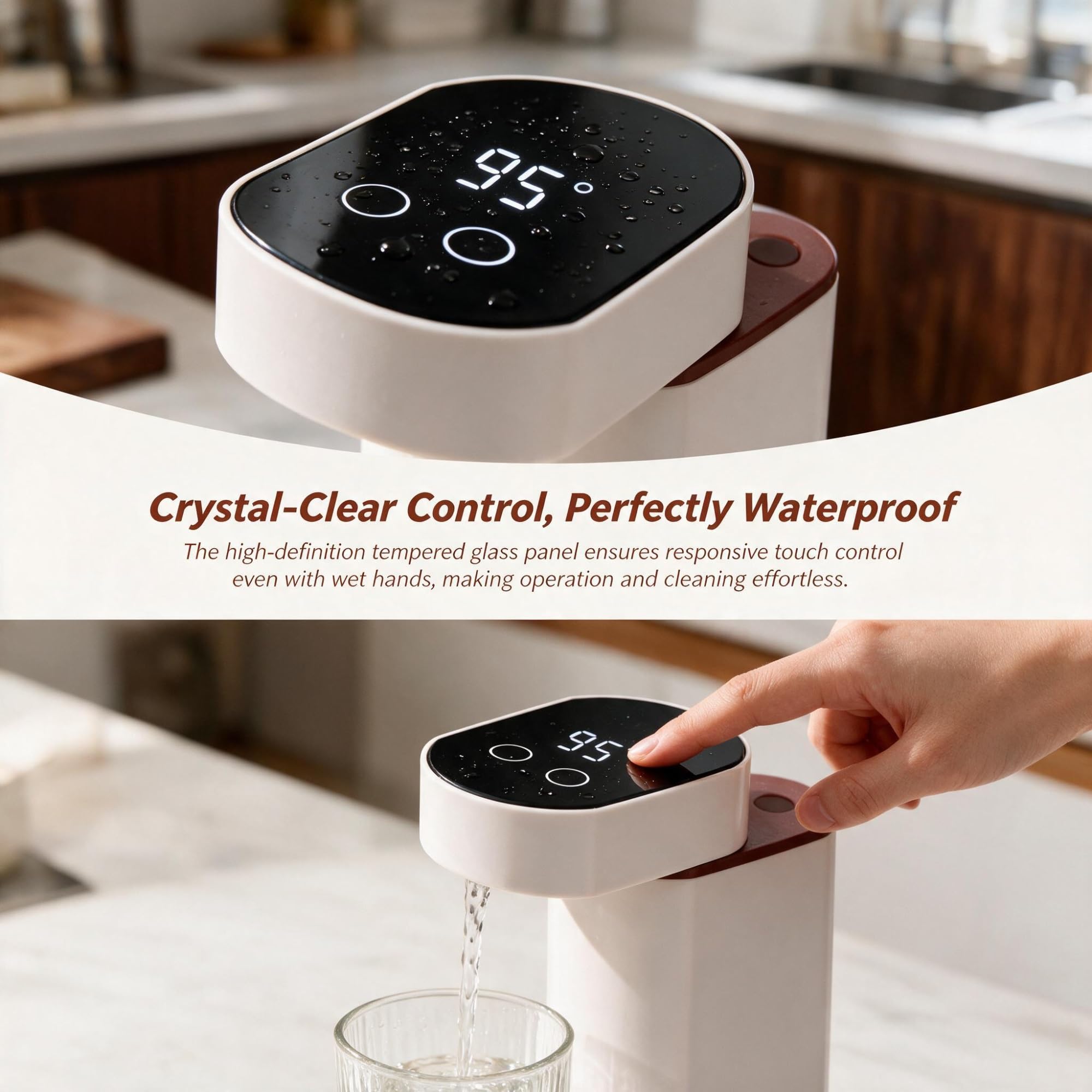 Tragbarer Tisch-durchlauferhitzer mit 2000 W | 3 Sekunden schnelles Aufheizen, wasserdichter Touchscreen, einstellbare Temperatur, zwei Verbindungsmethoden(White)