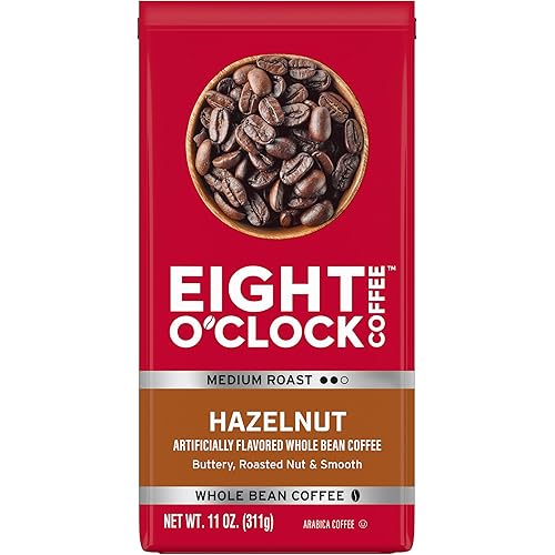 Eight O'Clock Coffee Hazelnut Whole Bean Coffee, Medium Roast, 11 Ounce (Pack of 6) - Buttery, Smooth & Nutty