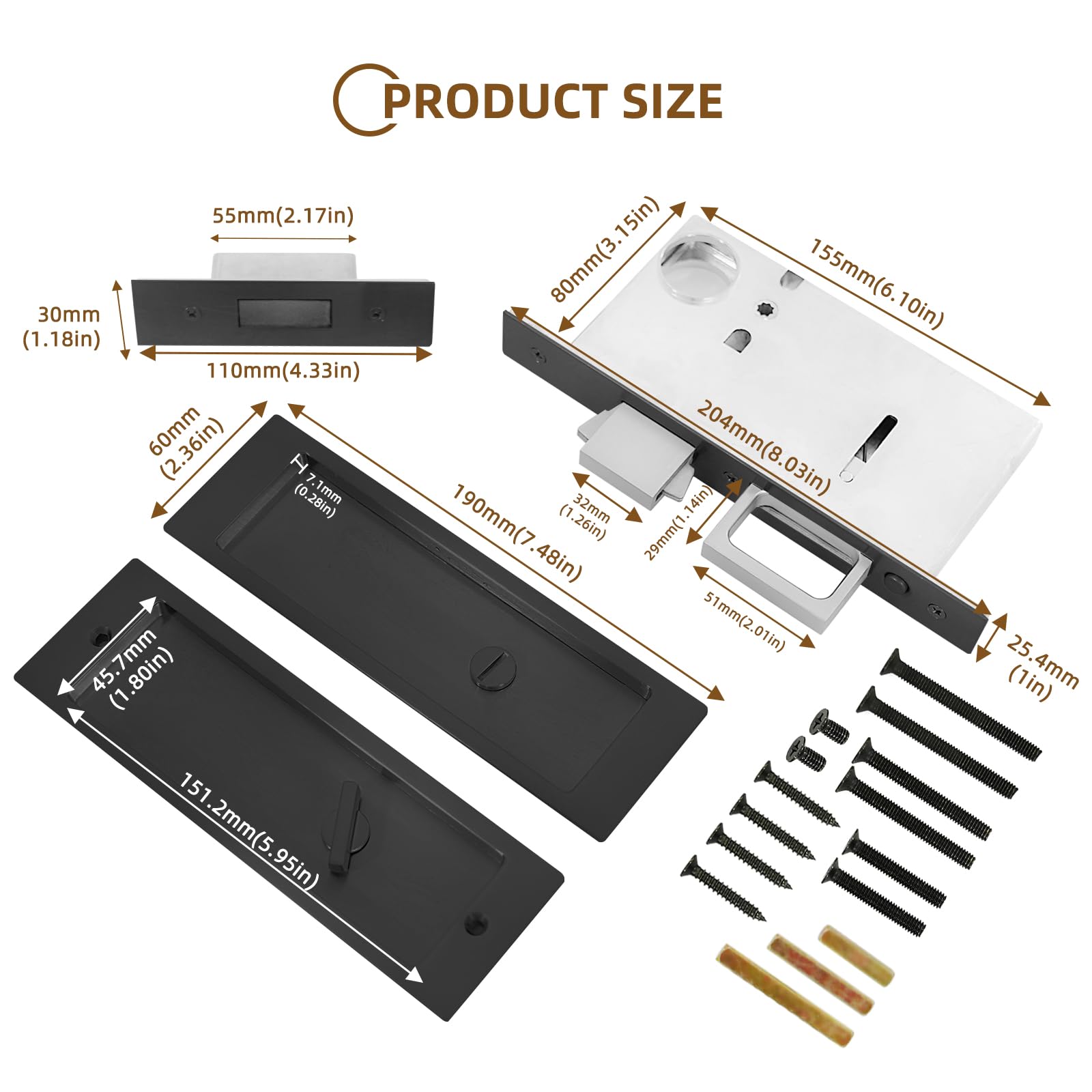 LWZH Pocket Door Lock - Push-to-Pop Privacy Hardware -6