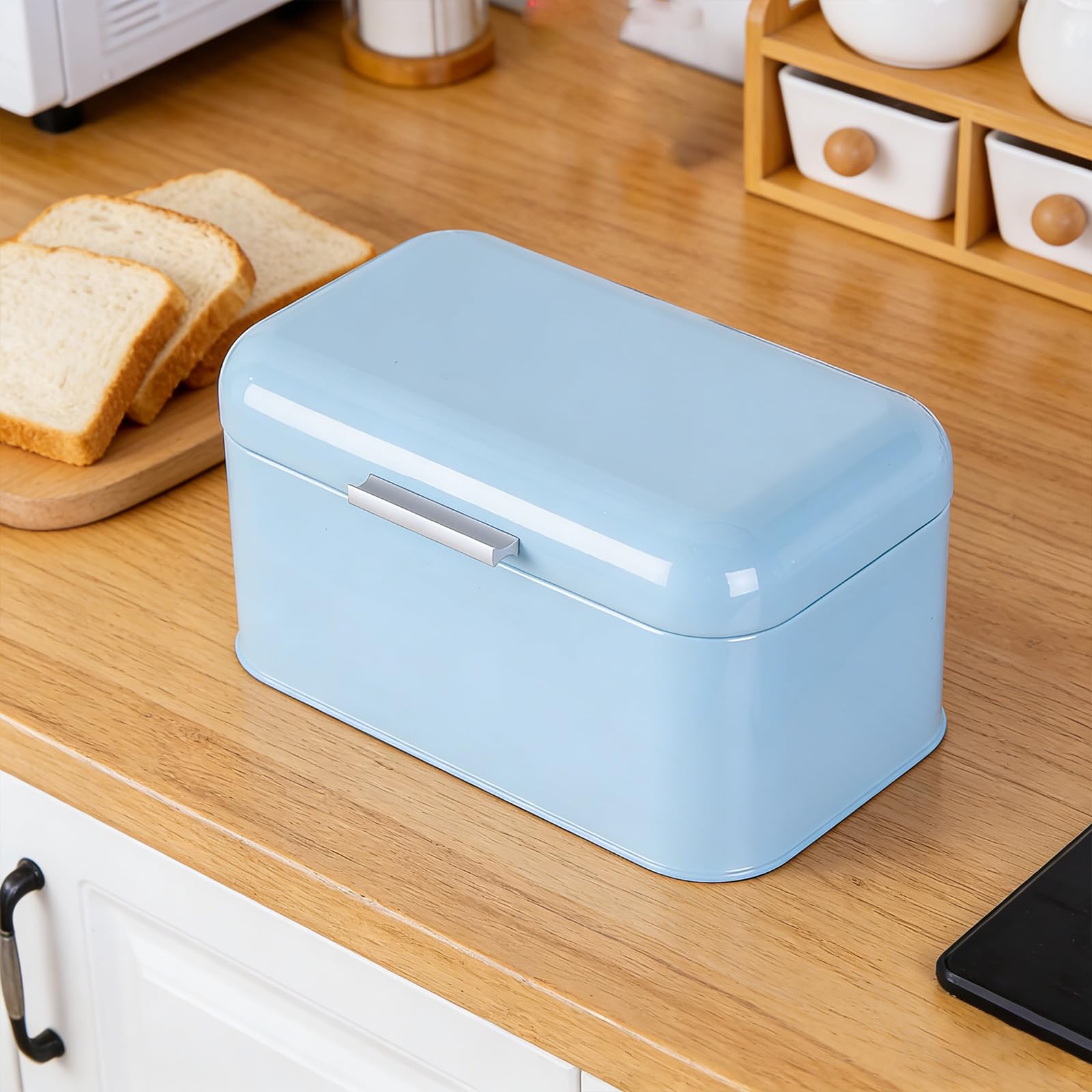 Caja de almacenamiento de pan abatible para cocina, color gris