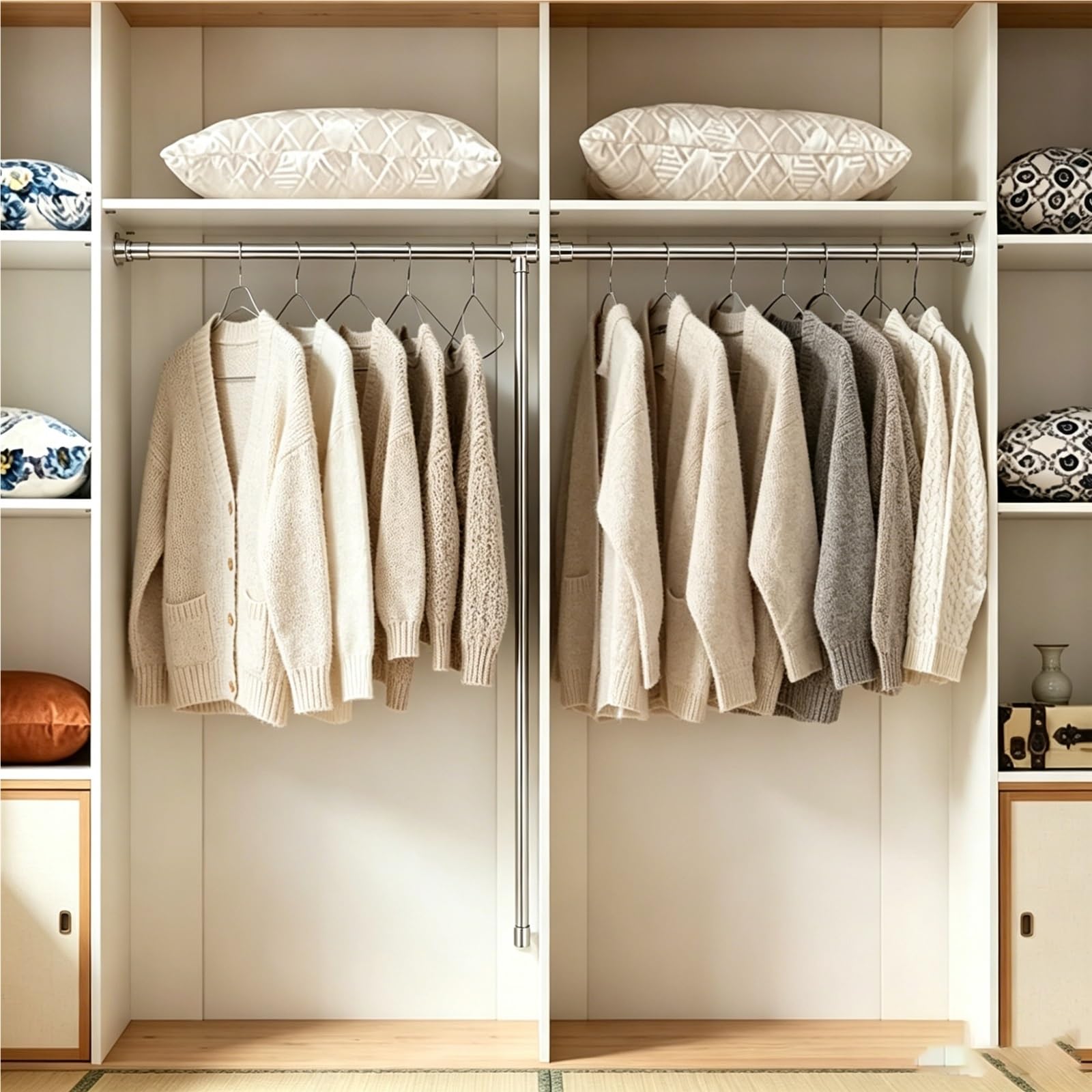 Adjustable Closet Hanging Pole Extender, Retractable Rod for Home Wardrobe, Bathroom and Kitchen Storage