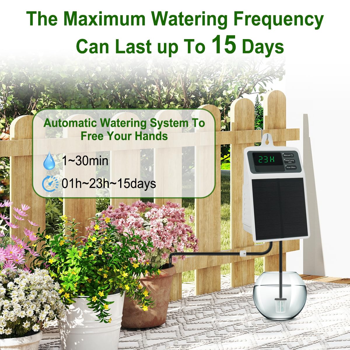 Irrigazione Aautomatica Solare, Irrigazione Programmabile Fai da Te 15 Giorni, Impermeabile con Display Digitale, Kit Irrigazione Solare per 10 Piante in Vaso, Interno, Balcone, Terrazzo ed Esterno