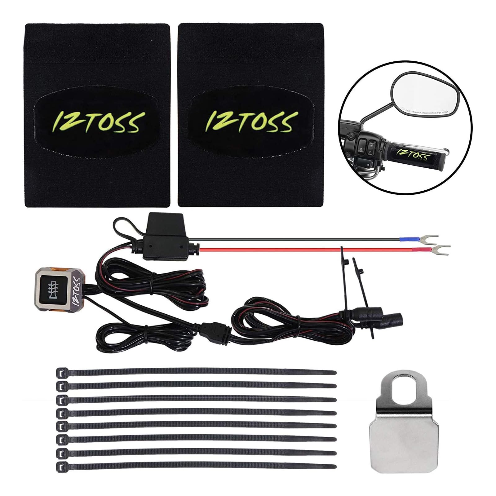 IZTOSS Motorcycle Heating Handle, 12V Waterproof Heating Handle with Switch Control 3 Speed Temperature Adjustment 10cm Handle Diameter