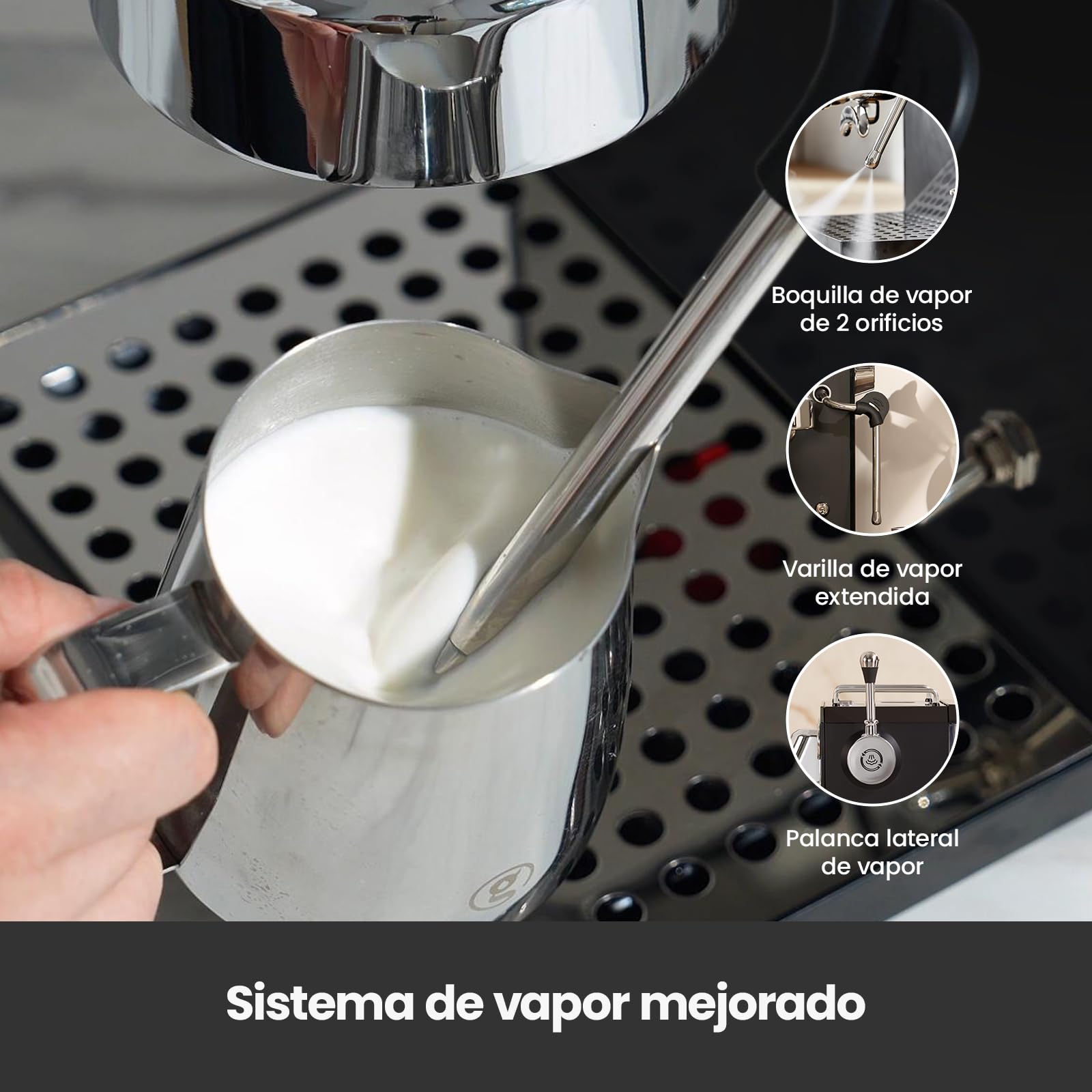 Gemillai Owl G3006, cafetera espresso doméstica, cabezal de grupo comercial de 58 mm y control de temperatura PID, cafetera de acero inoxidable para latte art de calidad barista, expositor, negro
