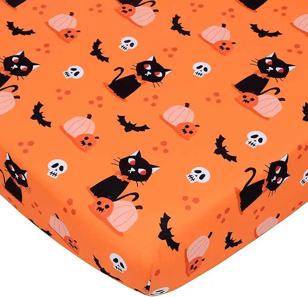 Cloele Halloween Pumpkin Crib Sheet Cat Fitted Sheet for Boys Girls - 1 Pack Baby Nursery Sheet Cozy Bed Sheet for Standard Crib and Toddler Mattresses - Orange Crib Mattress Infant Toddler Sheet