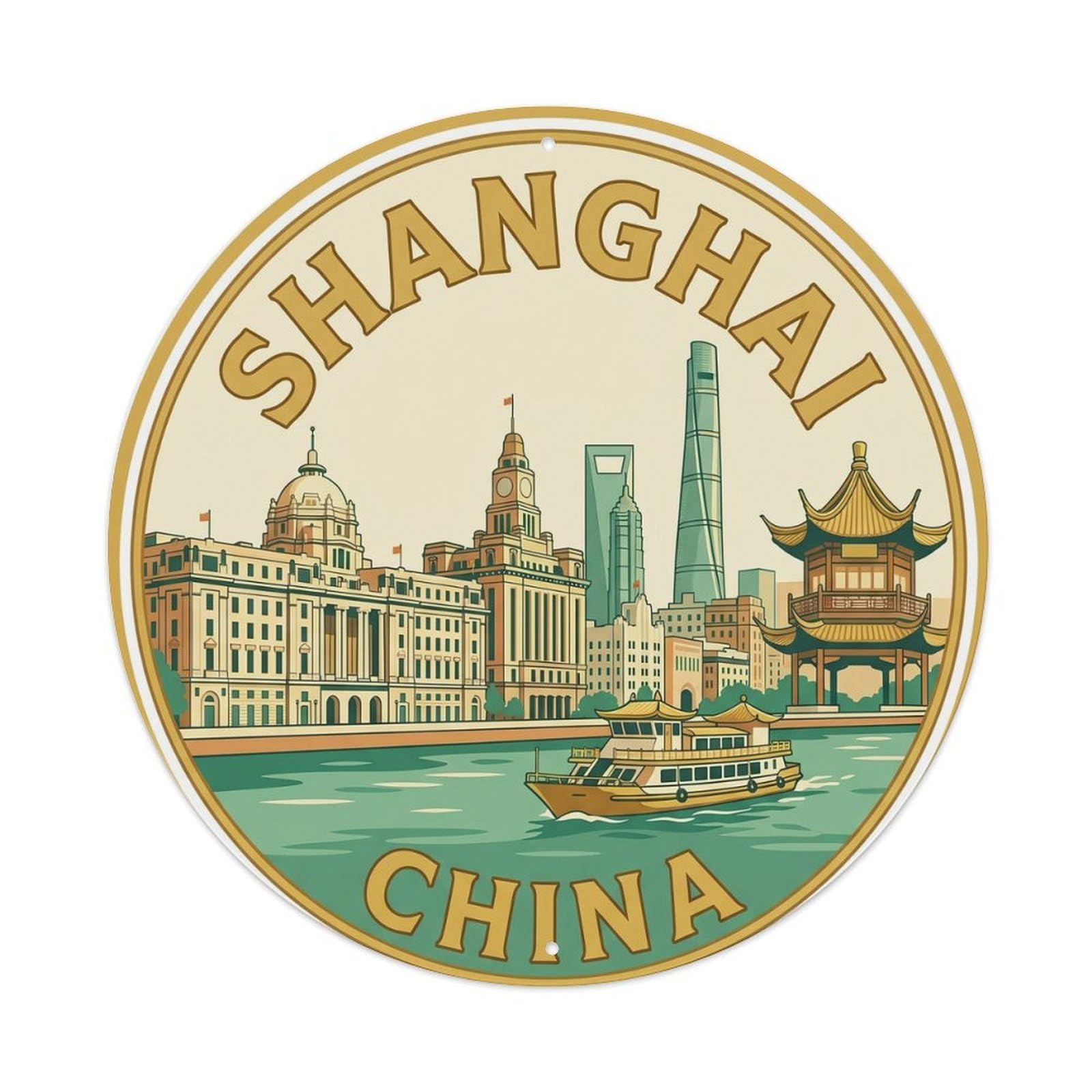 Yrnq 8X8inch Vintage Style Vintage Travel Shanghai China The Bund Metal Tin Sign