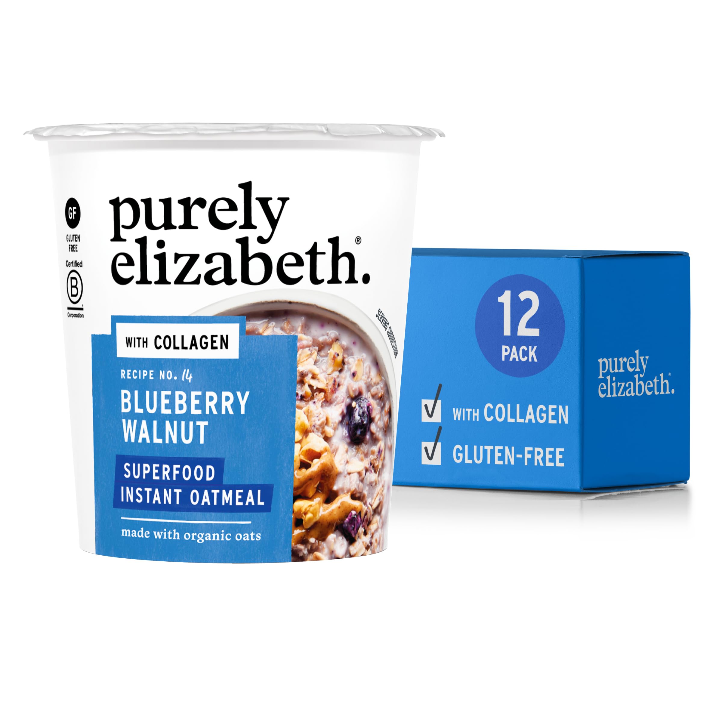 Purely Elizabeth Gluten-Free Collagen Oats Cup, Blueberry Walnut (12 Ct.)