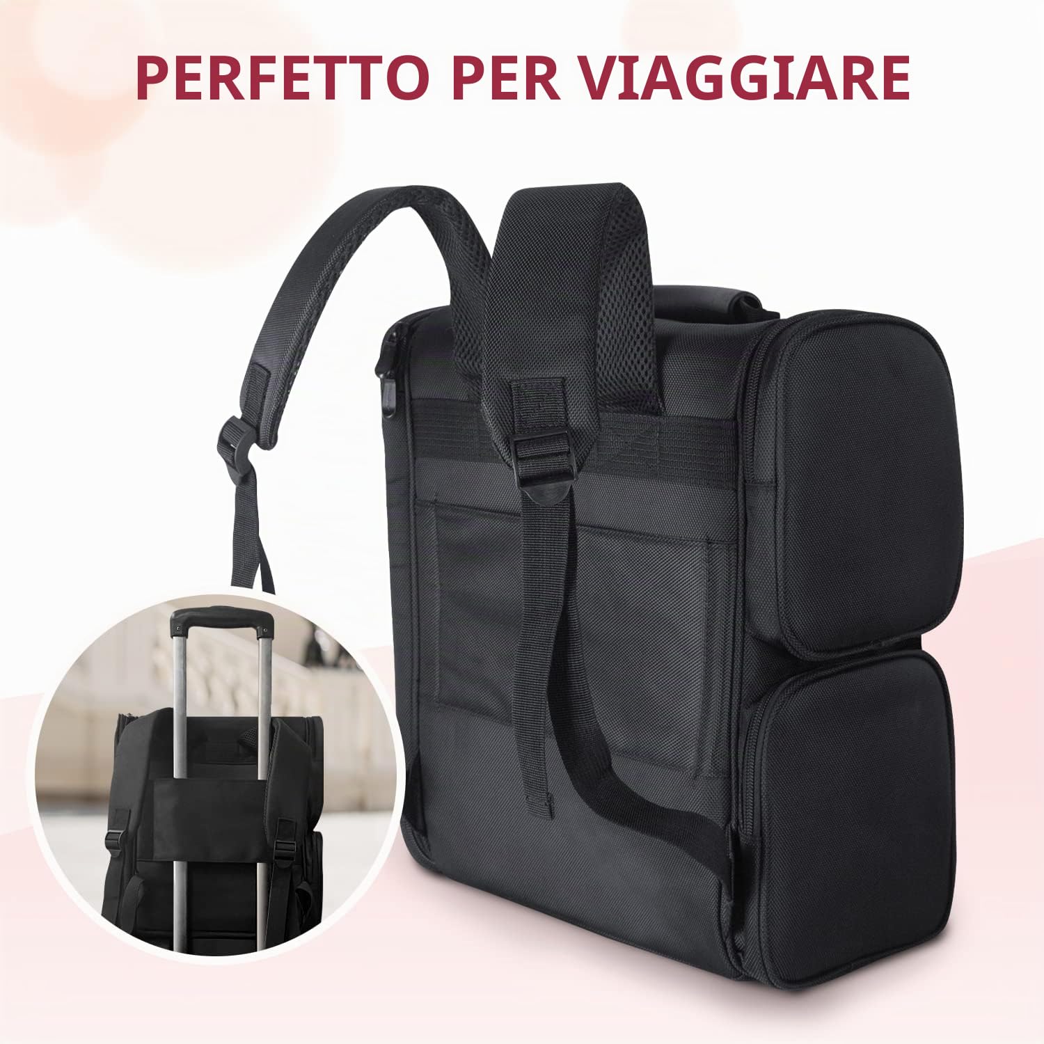 Trucco Borsa Protable Artist Zaino Trucco Custodia da Viaggio Trucco Organizer Bag Trousse da Toilette Borsa Cosmetica con Sacchetti - Nero