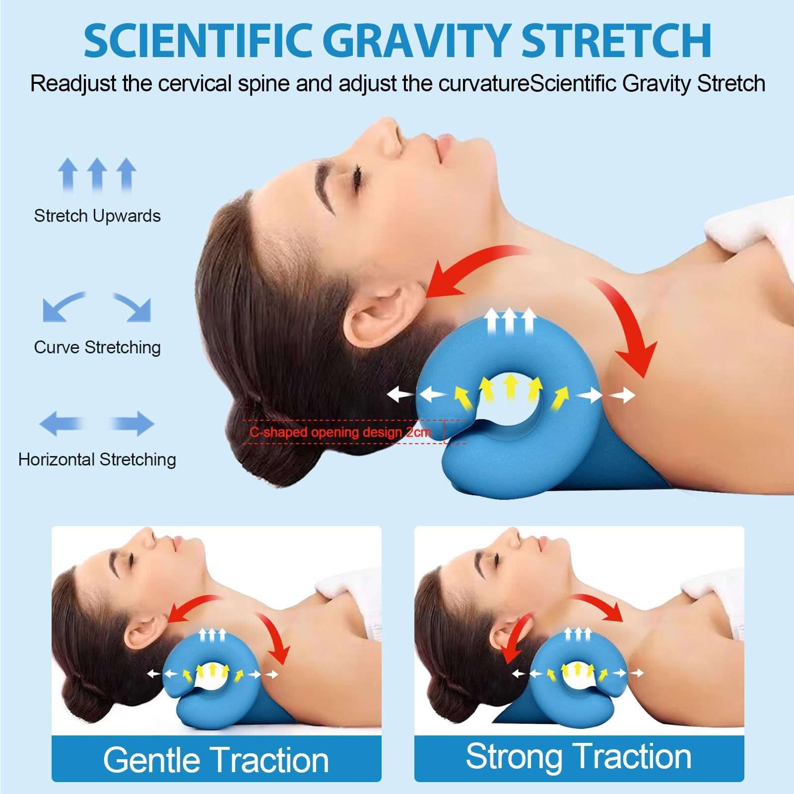 Rilassante per collo e spalle,Appareil de Traction Cervicale Portable,Correction de la Posture Cervicale, Sollievo Dolore di Collo e Spalle, Allineamento Della Colonna Cervicale (Bleu)