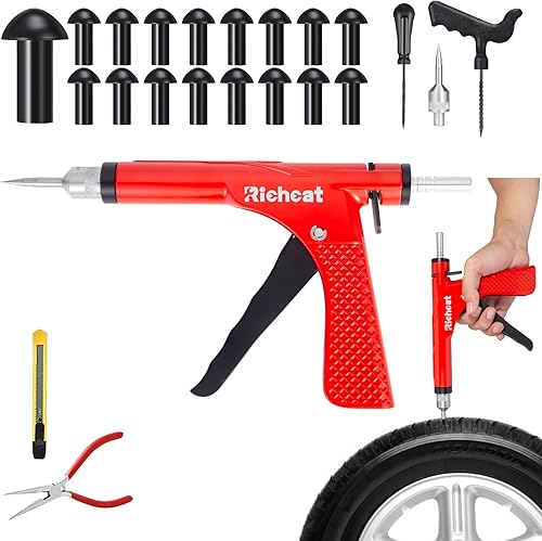 Miniatura 9 de Richcat Kit de reparación de pinchazos de neumáticos sin cámara con tapón de seta, repara pinchazos y neumáticos pinchados para motocicletas