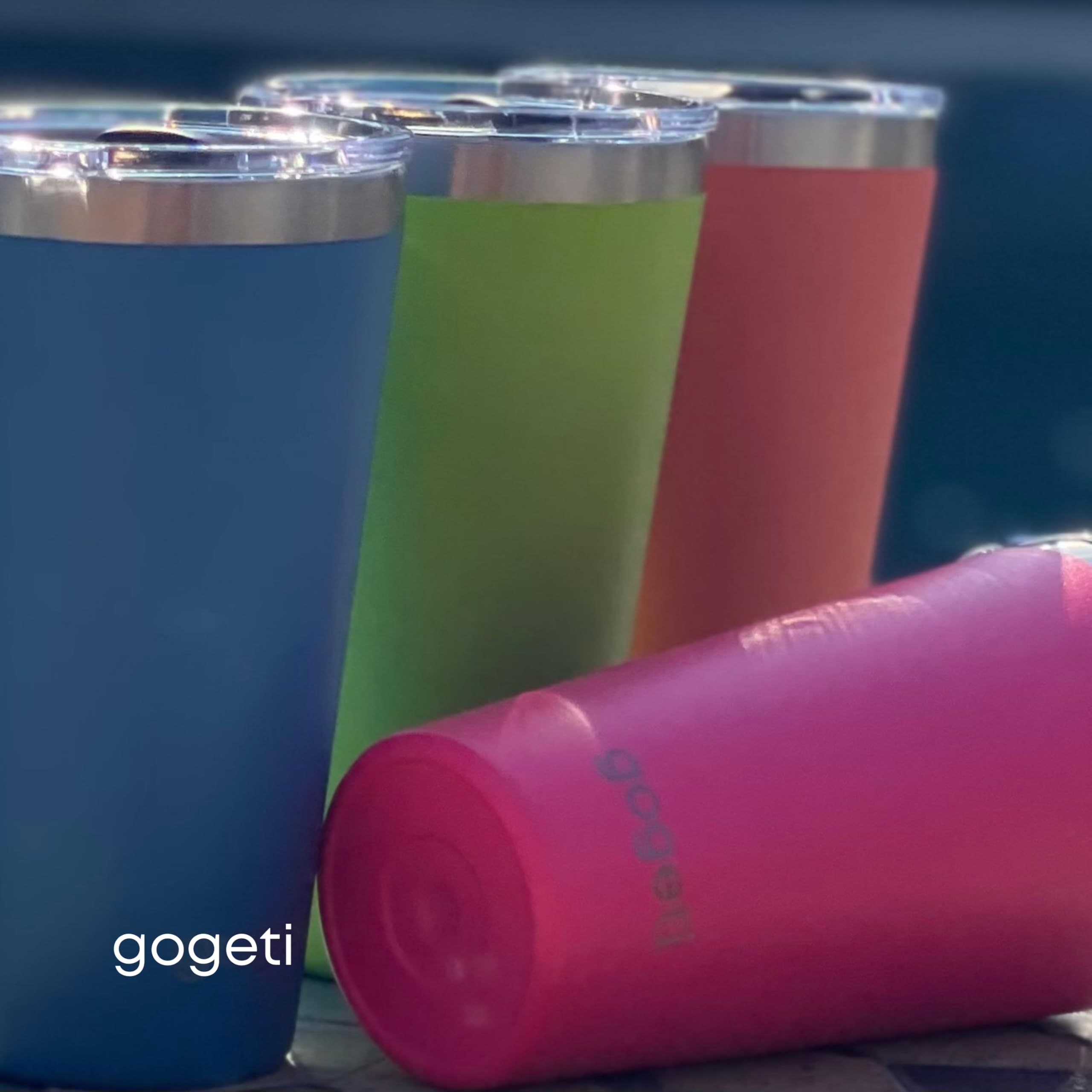 Juego de vasos aislados de acero inoxidable de 16 onzas, tazas de viaje para bebidas frías y calientes (coral, verde lima, azul océano, rosa intenso)