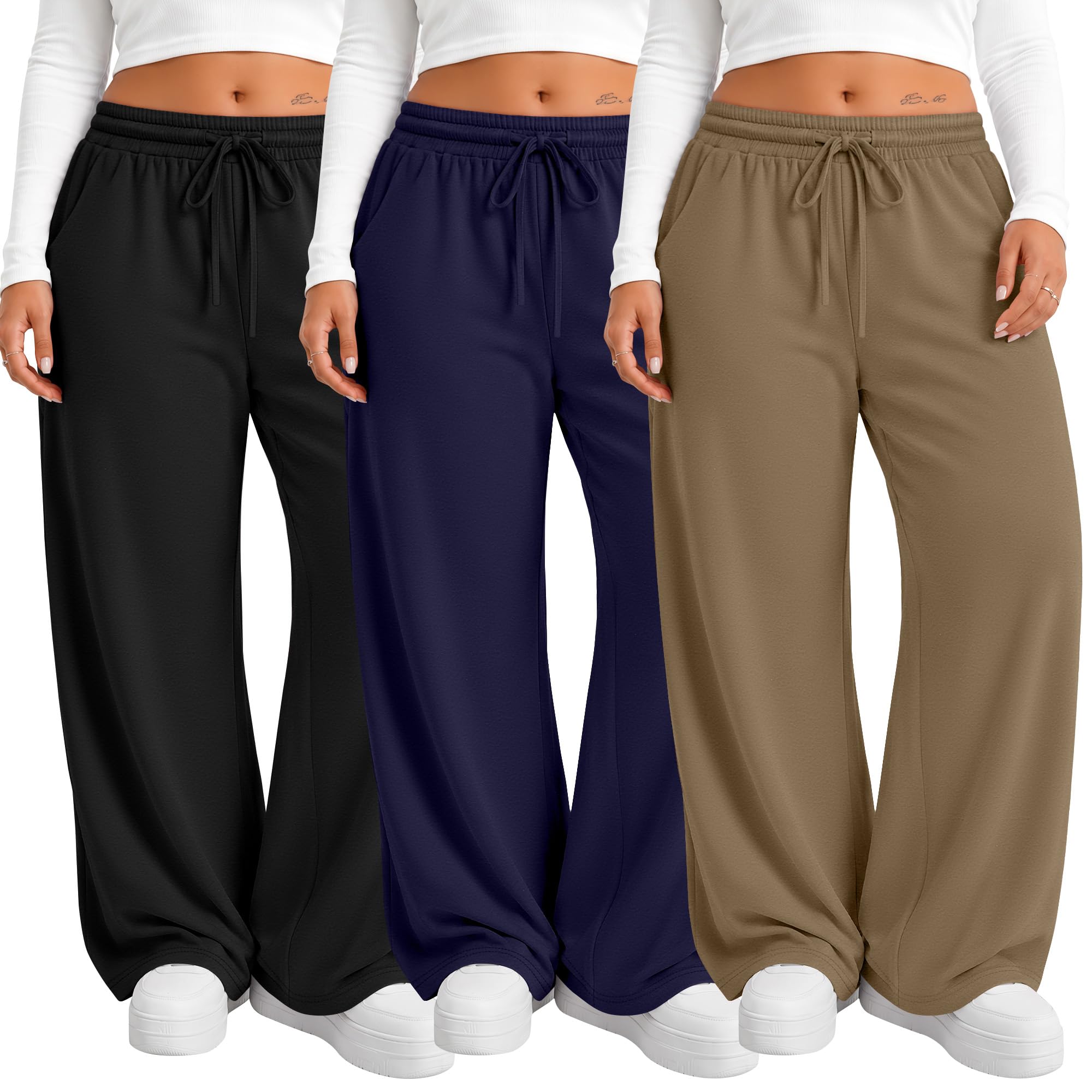 Neer 3 Pack Women's Plus Size Sweatpants Wide Leg Athletic Pants