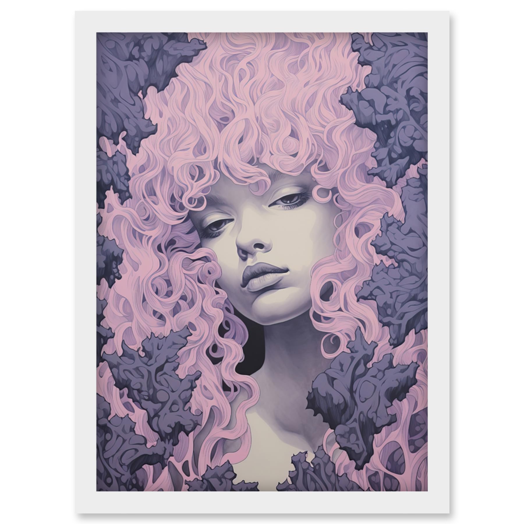 Wall Art Print - Tree Nymph - Lavender Purple Pink Woodland Forest Spirit - Conceptual Artwork - Framed A4