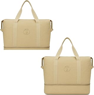 Bolsa Viagem academia Feminina expans?vel Grande Capacidade Bolsa em tactel auxiliar mala bordo (BEGE)