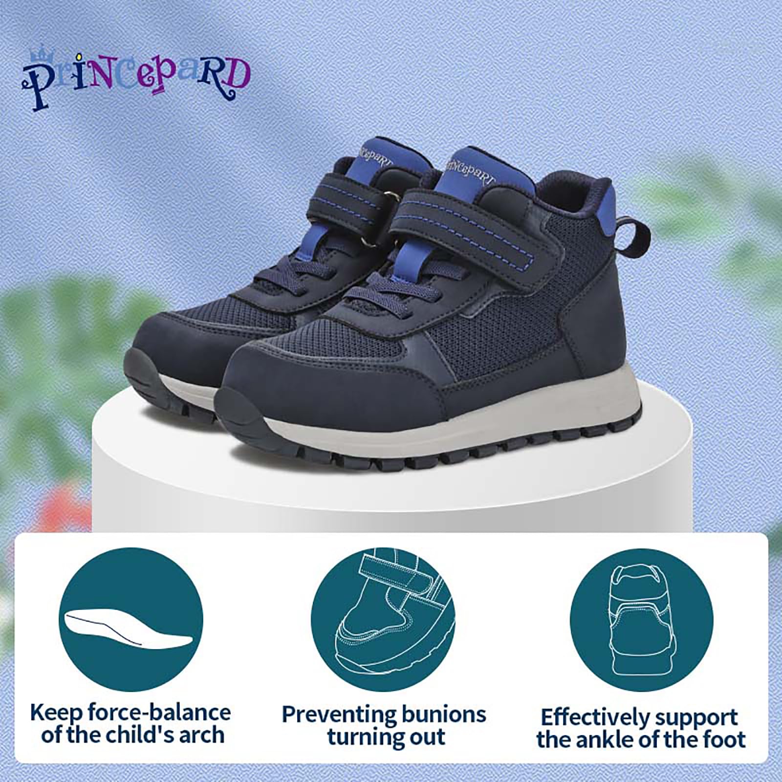 princepard Zapatos ortopédicos para niños pequeños con soporte de arco y tobillo, tenis correctivos de malla transpirable