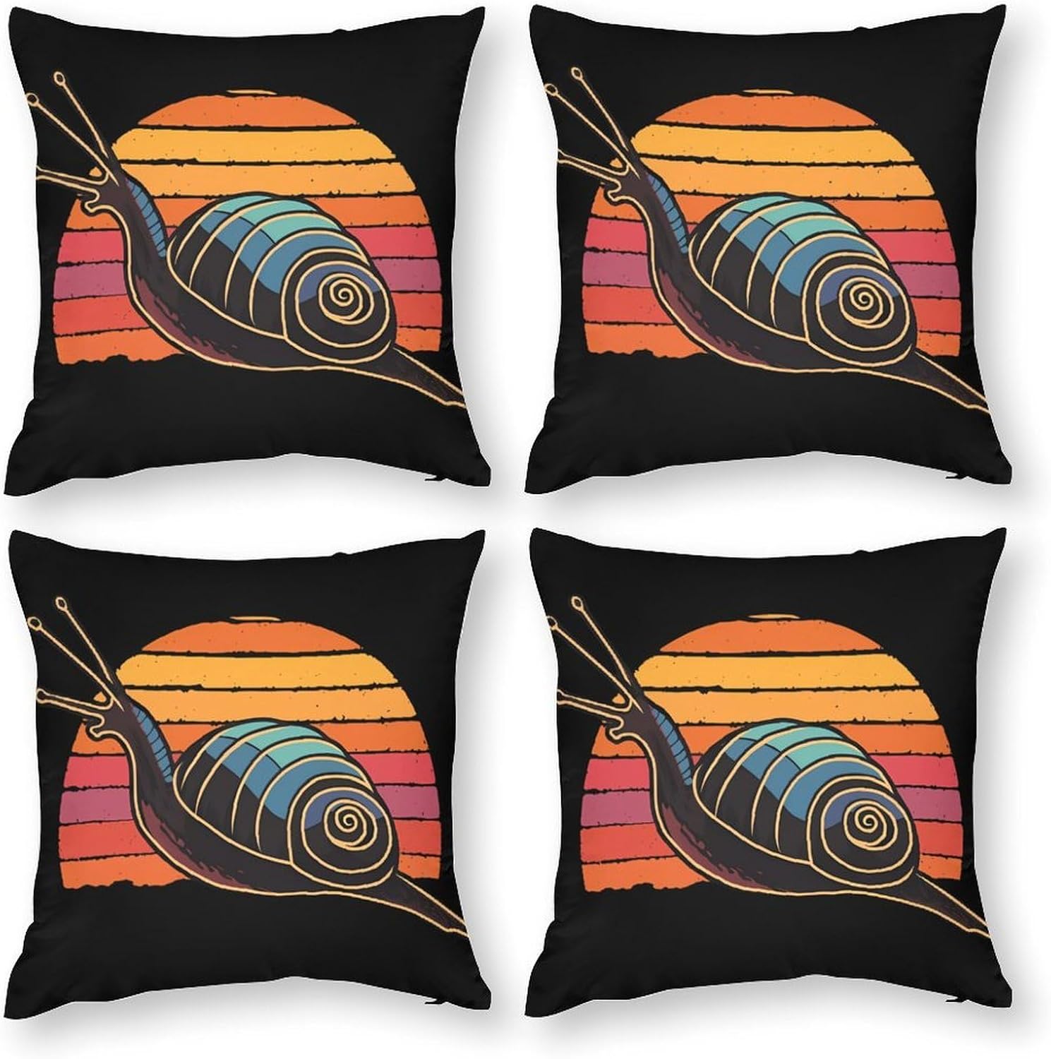 Vintage Snail Sunset Printed Throw Pillow Case 4 Pcs Soft Pillowcases Pillows Covers Sofa Bed Decor 12/14/16/17/18/20/22/24/32 Inches