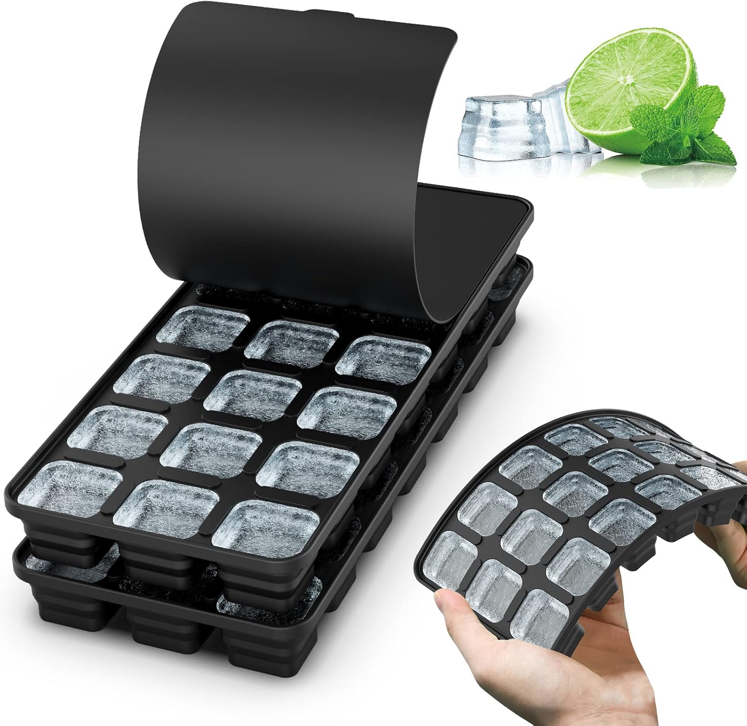 Simpeak Silicone Ice Cube Tray, 2 Pack Foldable 21 Grids Ice Cube Trays