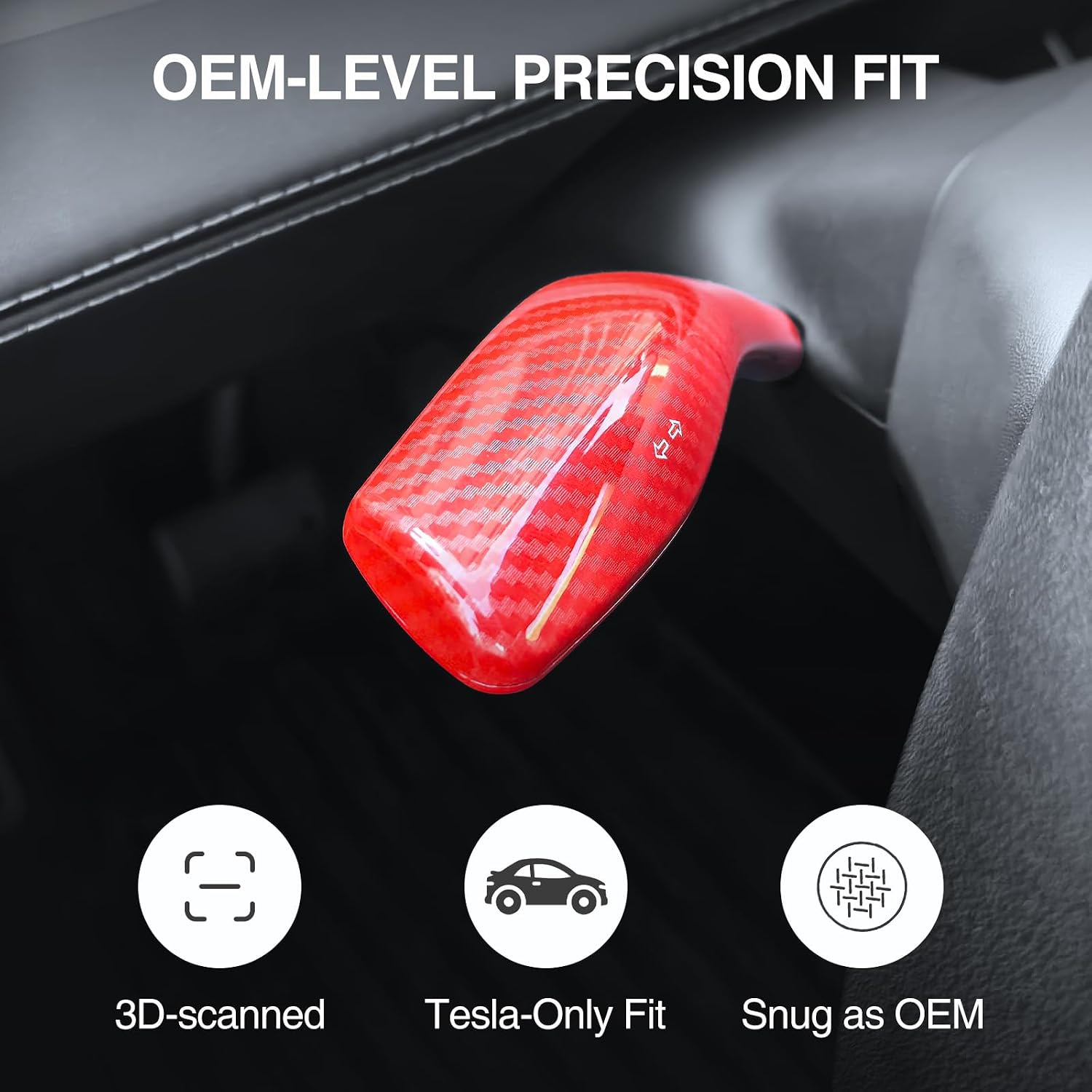 for Tesla Model Y Model 3 Steering Lever Cover ABS Protective Trim Interior Accessories(Red Carbon Pattern)