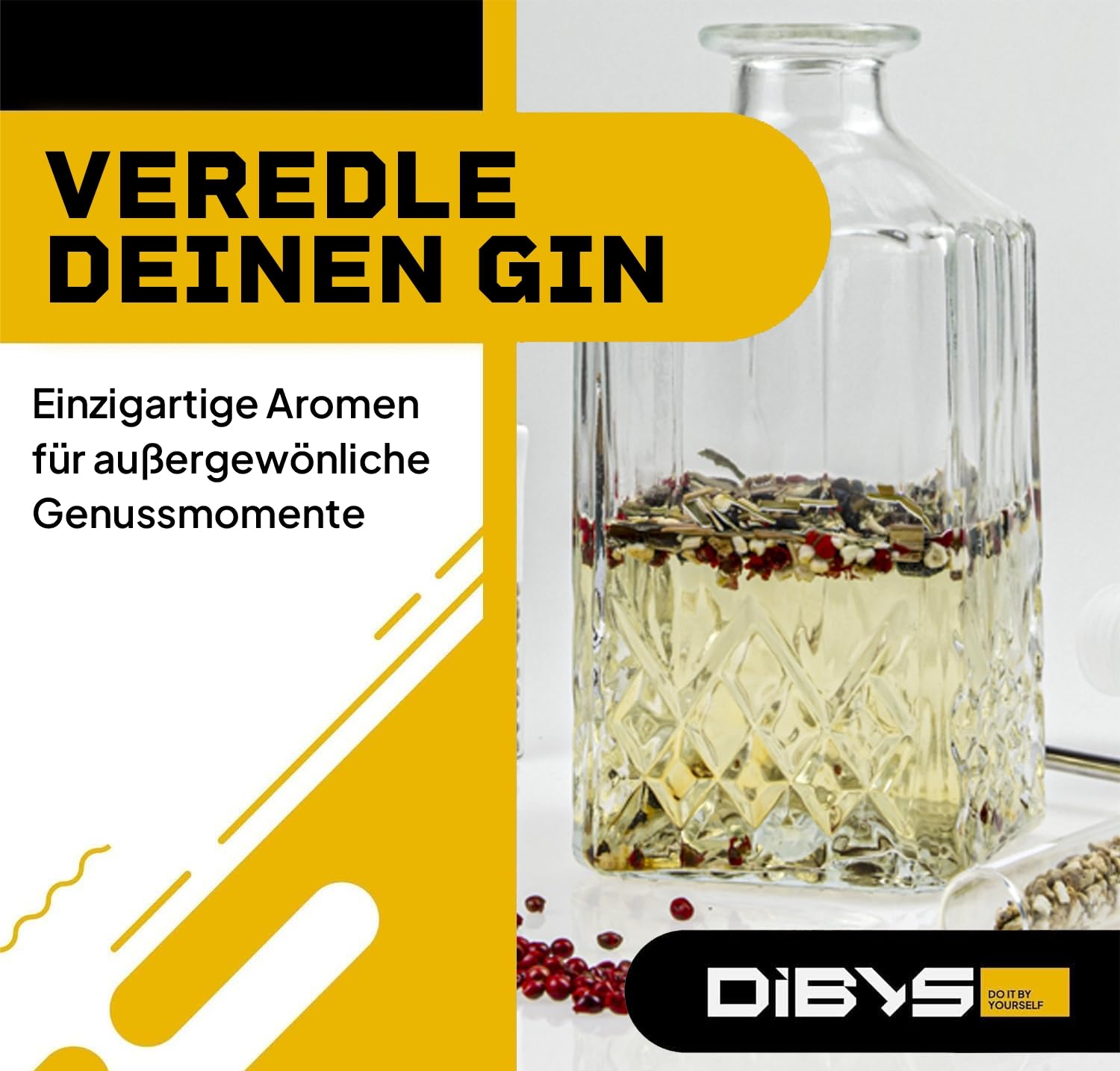 DIBYS Gin-Gewürze-Set Mini | 12 Botanicals für Gin Tonic & Cocktail - Mit 4 Rezept-Karten, Gewürzlexikon & edler Holz-Kiste - Geschenk-Set für Männer & Frauen - Ginzubehör Selber Machen