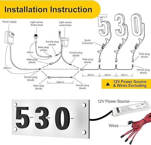 Miniatura 7 de Números de casa LED retroiluminados de 5 pulgadas para exteriores, número de dirección flotante de acero inoxidable, números de casa modernos