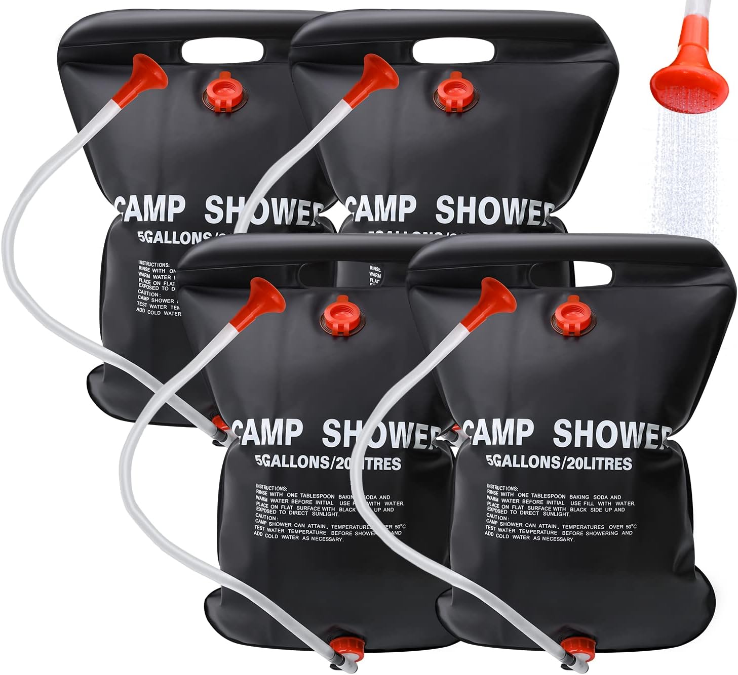 DkOvn Solar Shower Bag, 1/2/4 Pack 5 Gallons/20L Camping Shower Bag, Portable Shower Bag with Removable Hose and On-Off Switchable Shower Head for Camping Beach Swimming Outdoor Traveling