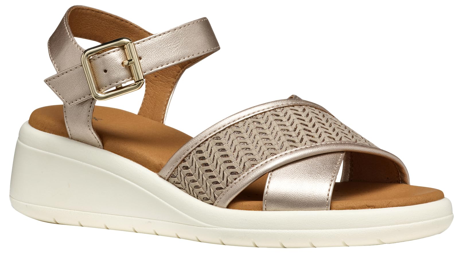 Geox Women's D MELICONIA G Wedge Sandal, Champagne/Skin, 2.5 UK