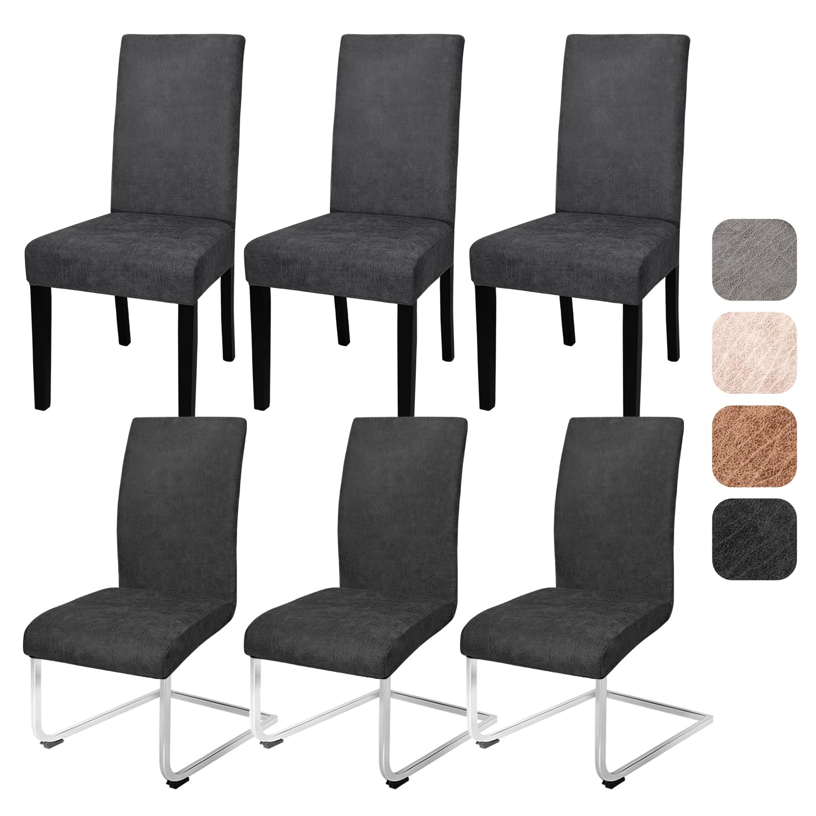 Alishomtll Dining Chair Covers Set of 6, Faux Suede Universal Stretch Chair Slipcovers, Washable Removable Chamois Leather Chair Protector for Dining Room Kitchen Banquet Wedding Party (Black, 6psc)