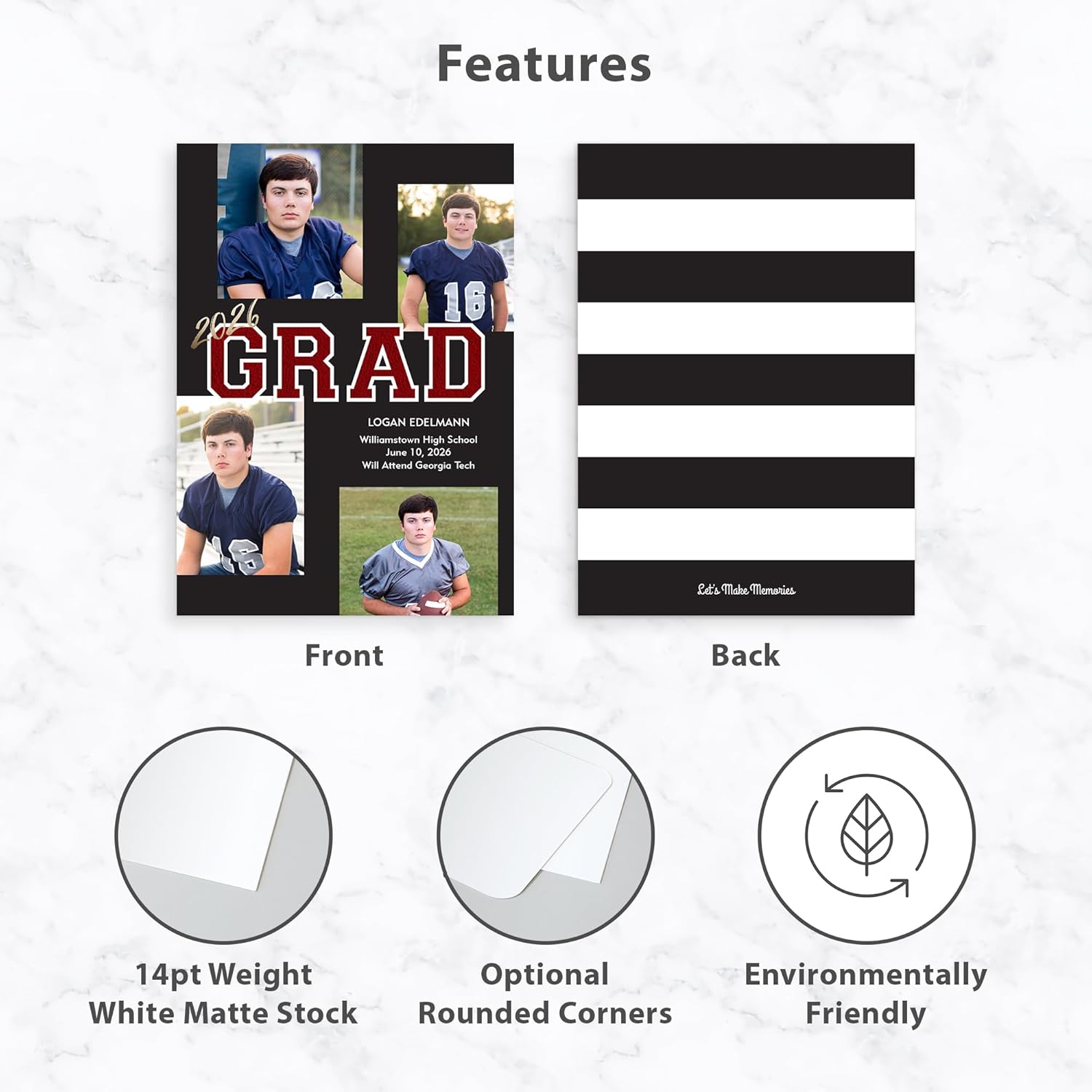 Let's Make Memories Personalized Graduation Announcements Class of 2026 or Any Year - Premium Quality Invitations - 5x7 - Custom Photo Cards & White Envelopes - Grad Colors - 15 Cards