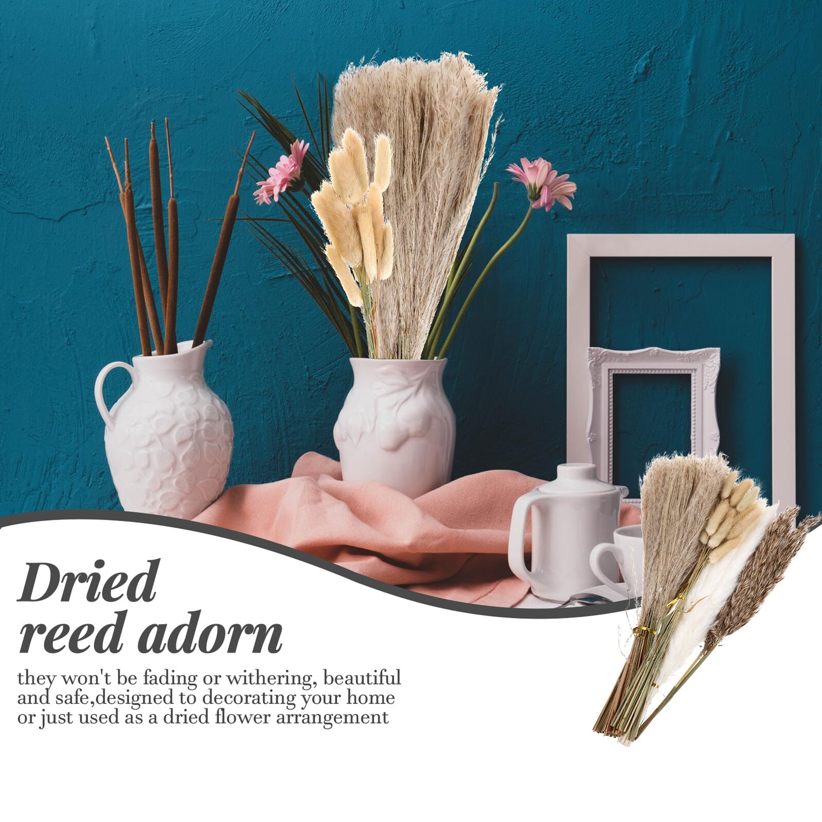 Ipetboom Bouquet di Fiori Secchi Canne di della Pampa Essiccata Naturale, Decorazione Fai da Te per Casa, Ufficio e Negozio, Confezione Regalo per Festività come Natale e Pasqua