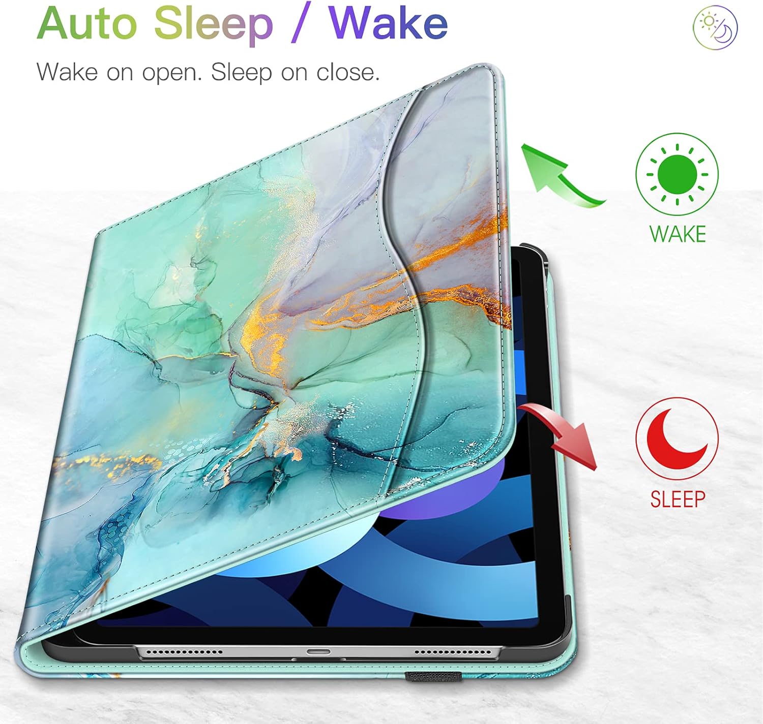 Fintie Case for iPad Air 4 10.9 Inch 2020 with Pencil Holder, Multi-Angle Viewing Cover [Supports Pencil 2nd Gen Charging] with Pocket, Auto Sleep/Wake for iPad Air 4th Generation, Emerald Marble : Electronics