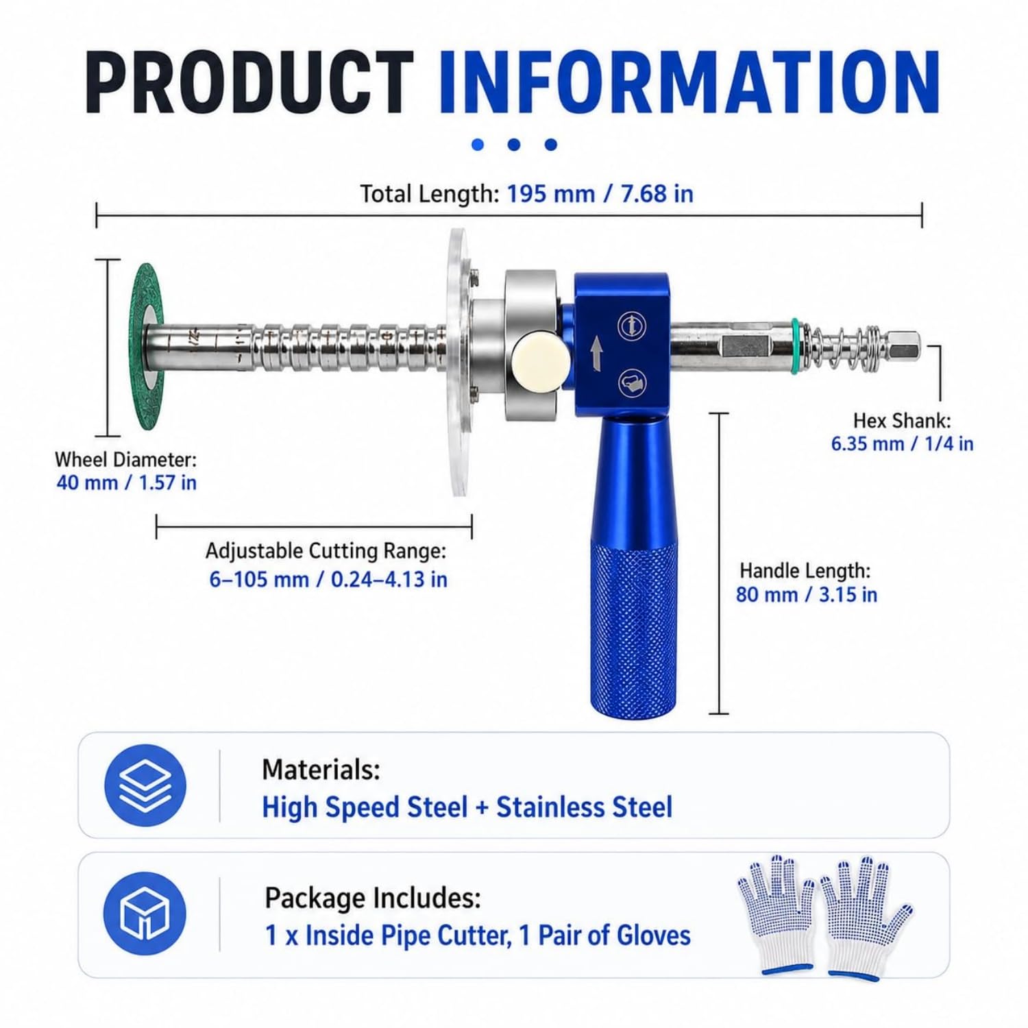 Cortatubos Interior para Tubos de PVC, Kit de Herramientas de Corte para PVC con Calibrador de Profundidad Ajustable, Herramienta de Corte de precisión de Pvc-Abs para Taladro (Blue)