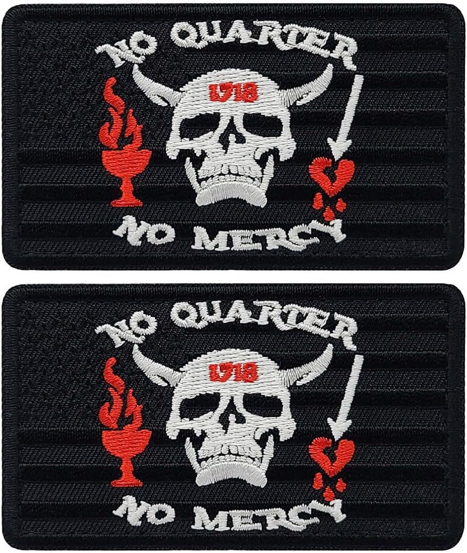 No Quarter No Mercy USA Flag Blackbeard Tactical Patch | 2pc Hook Fastener Back 3.5 X 2 C644