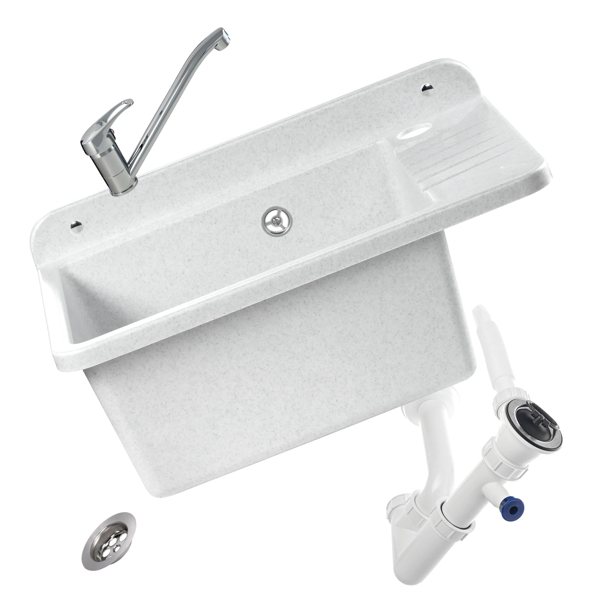 GOSPO Fregadero de polipropileno, 50,4 x 34 x 26,5 cm, fregadero con sifón y kit de montaje, lavabo, lavabo, lavabo, lavabo (blanco)