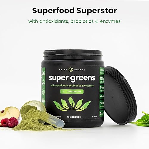 Miniatura 3 de NutraChamps Super Greens Powder Premium Superfood  Más de 20 alimentos integrales vegetales orgánicos  Alfalfa, espirulina, clorella y más  Mezclas