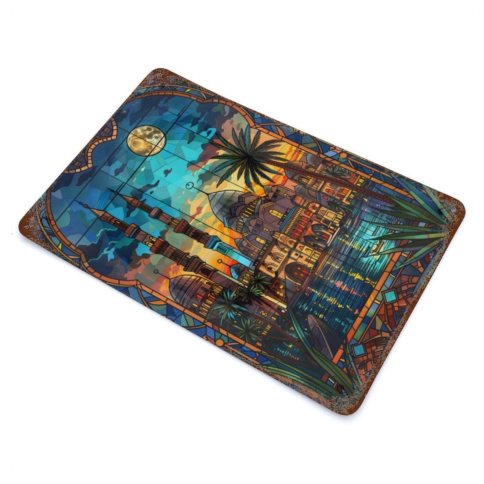 Cairo Moonlit Serenity Rusty Metal Tin Sign 11.8"x7.9", Industrial Home Decor for Garage, Pub Or Kitchen