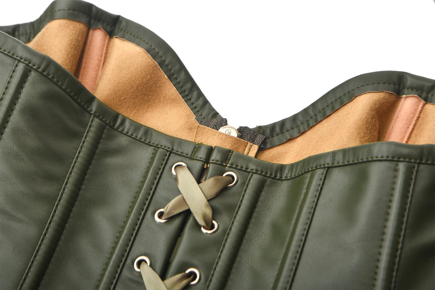 bslingerie® Womens Faux Leather Zipper Front Bustier Corset Top: Small Dark Green
