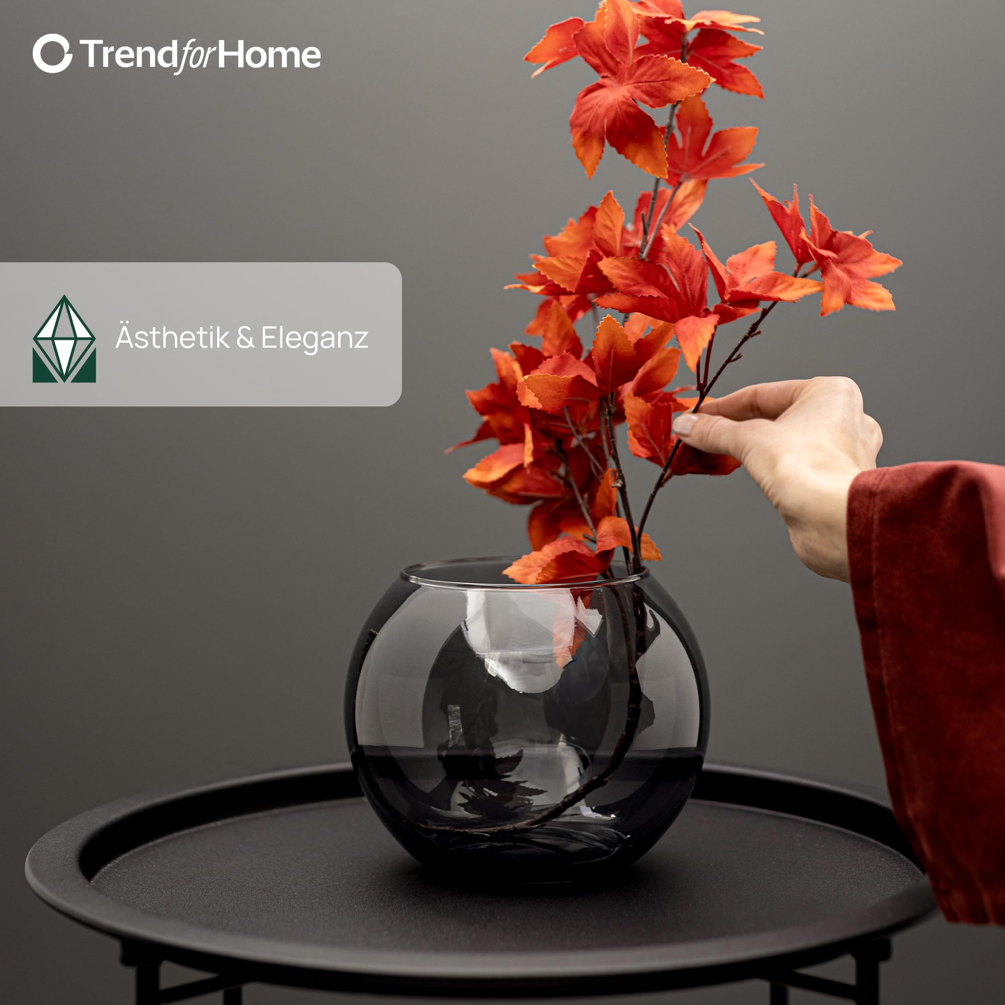 TREND FOR HOME Olivia - Vaso a sfera in vetro, Ø19 cm, altezza 15,5 cm, grigio