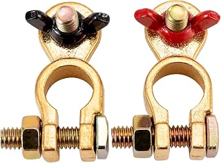 CZC AUTO Battery Terminals Solid Brass Clamps Connectors with Color Coded Wing Nuts, Quick Release for RV Motorbike Car Truck Boat Caravan, 1 Pair