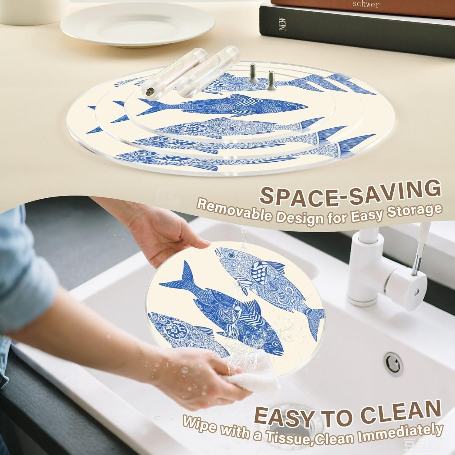 Blue Fish Pattern 3 Tier Acrylic Cupcake Stand, Cupcake Stand for 34 Cupcakes for Weddings, Christmas,Holidays,Parties,Birthday,Printed Cupcake Tower 23102122