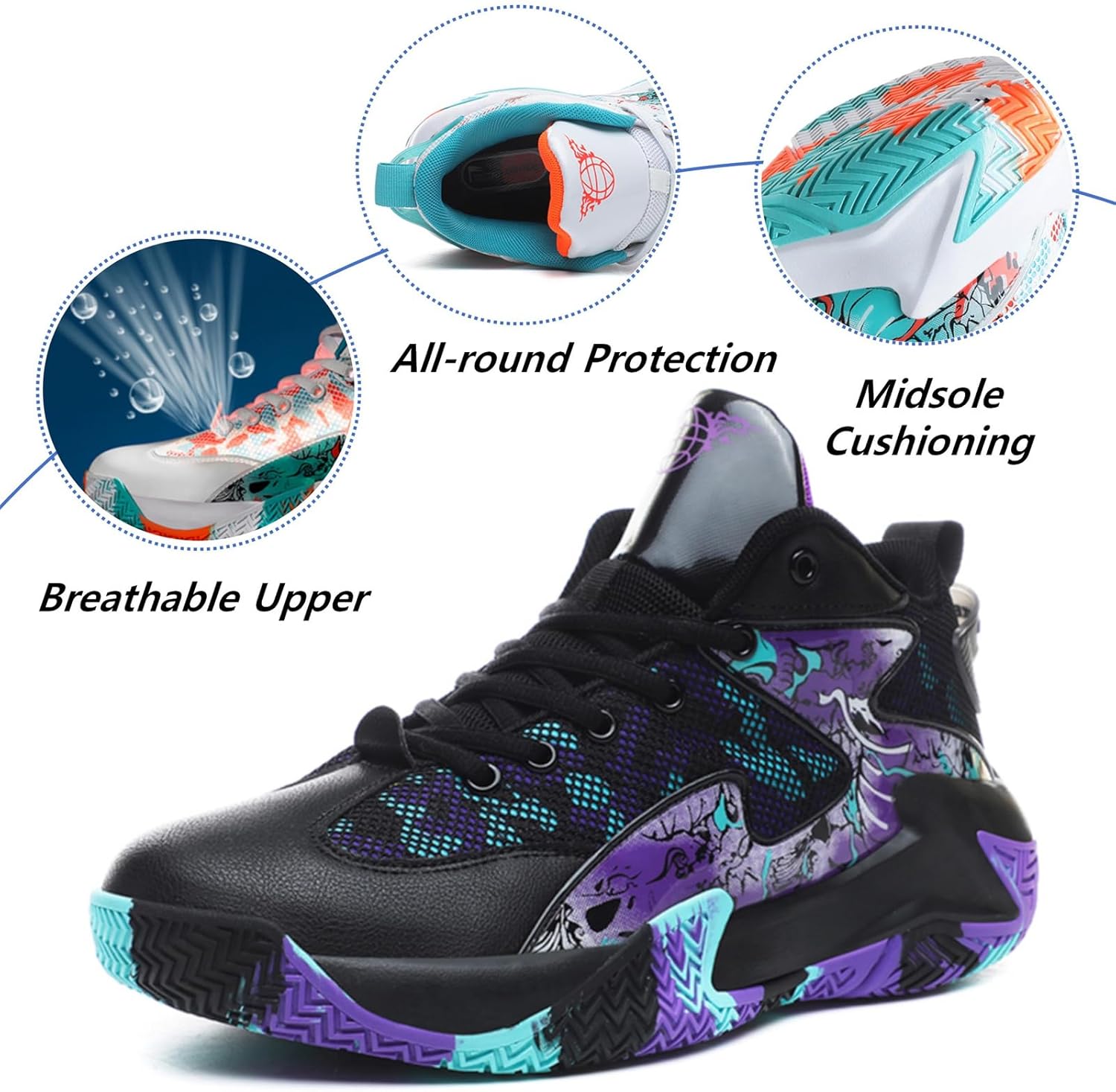 Mens Basketball Shoes Lightweight Breathable High Top Sneakers
