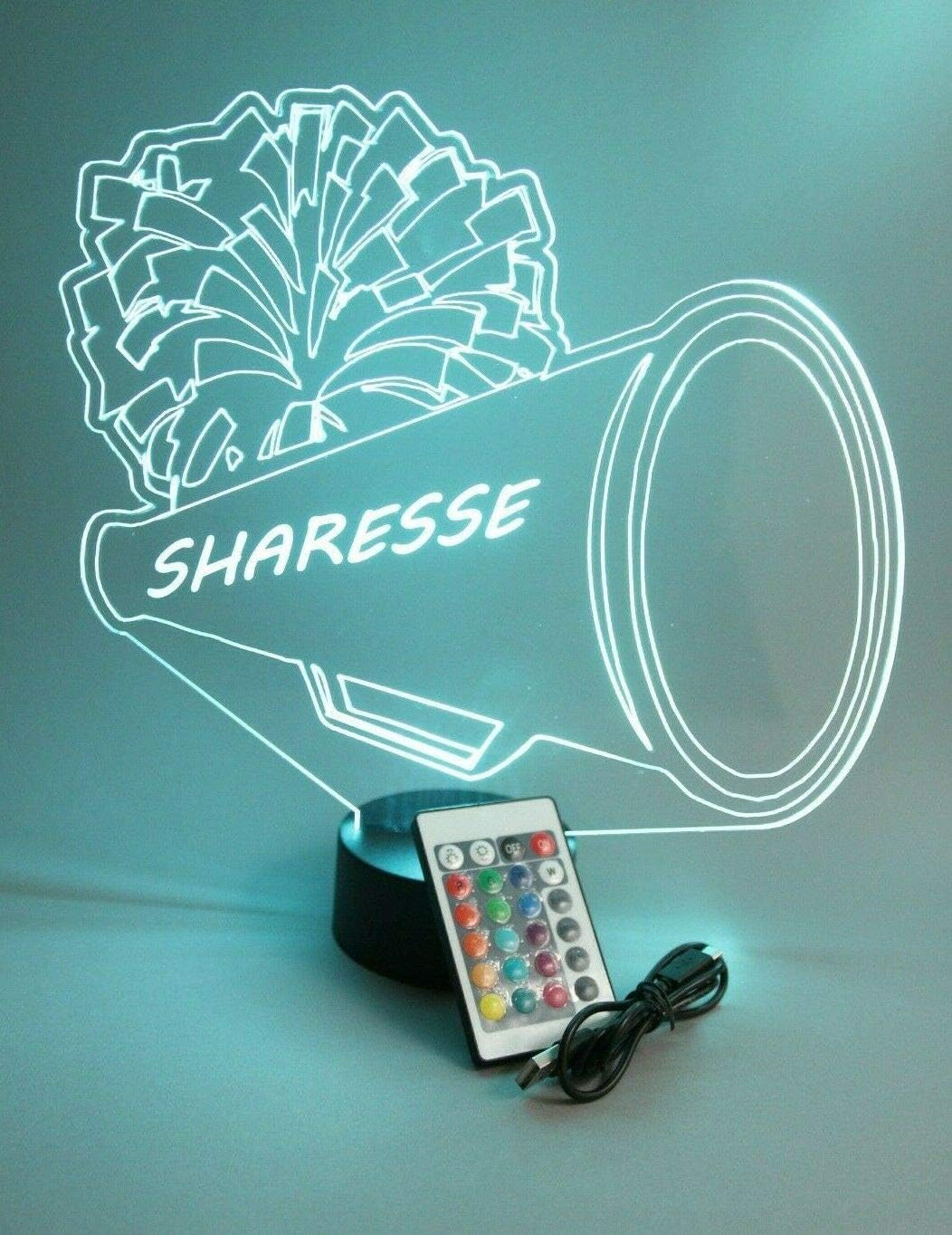 Sports Team Player Fan Name Night Light Up Lamp LED Personalized Any Name Custom Table Lamp, It's WOW, With Remote 16 Colors Changing, Free Engraving, Great Gift (Cheer Cheerleader Cheerleading)