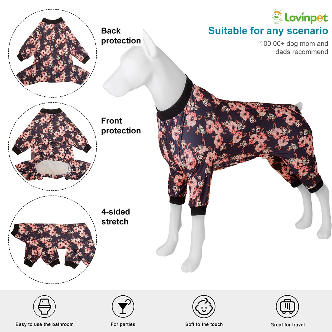 LovinPet Hunde-Schlafanzug Für Große Rassen – Langärmlig, Dehnbar, Anti-Lecken, Floraler Druck, Größe 3XL