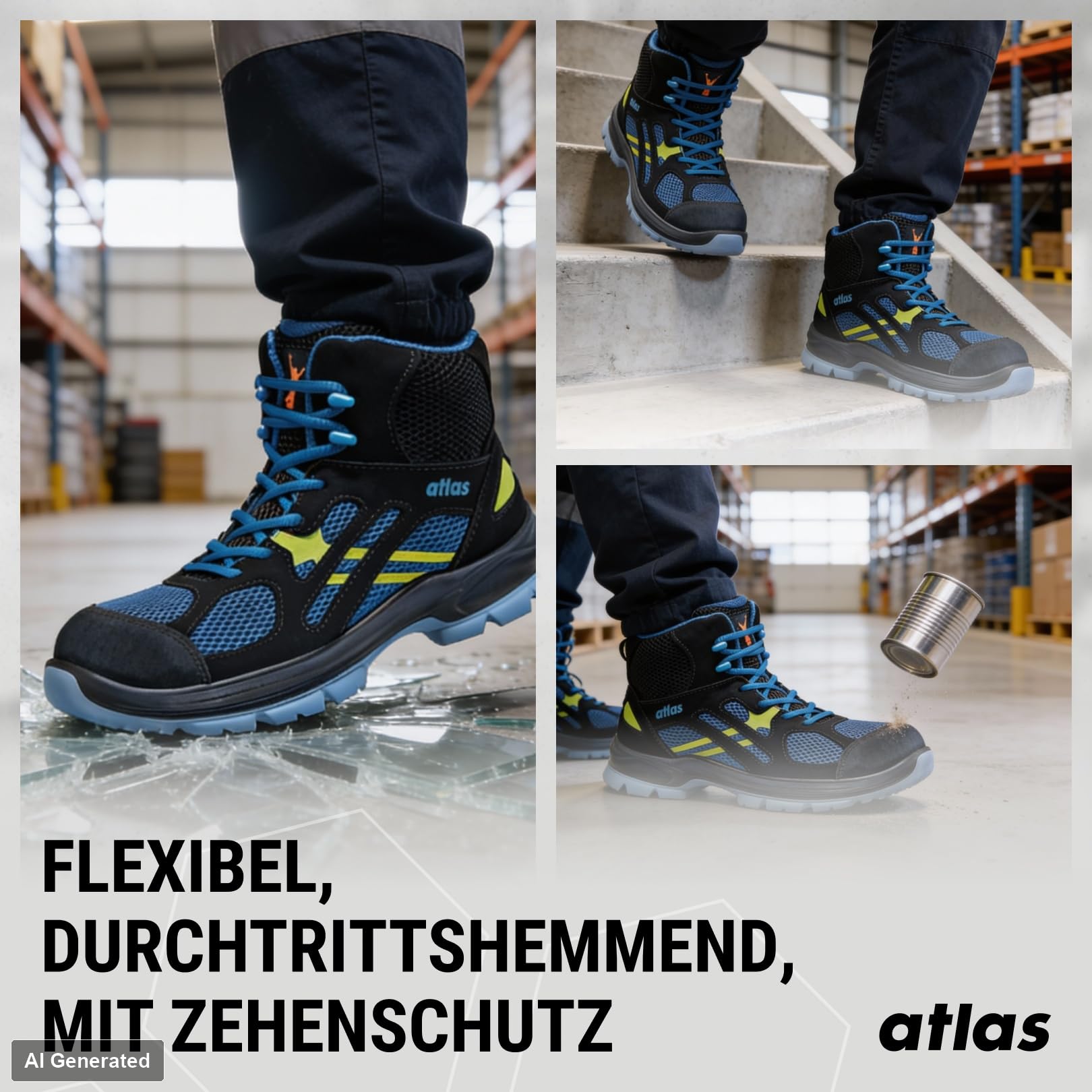 Atlas Flash 8205 XP ESD S1P Sicherheitsschuhe, Mesh-Obermaterial, Aluminiumkappe, XP Durchtrittschutz, Rutschhemmend, ESD