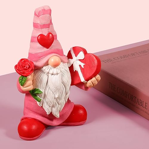 Miniatura 4 de Gnomo de San Valentín más grande de 7.1 x 5.1 pulgadas, regalo de decoración del día de San Valentín, gnomos de resina rosa para decoración del