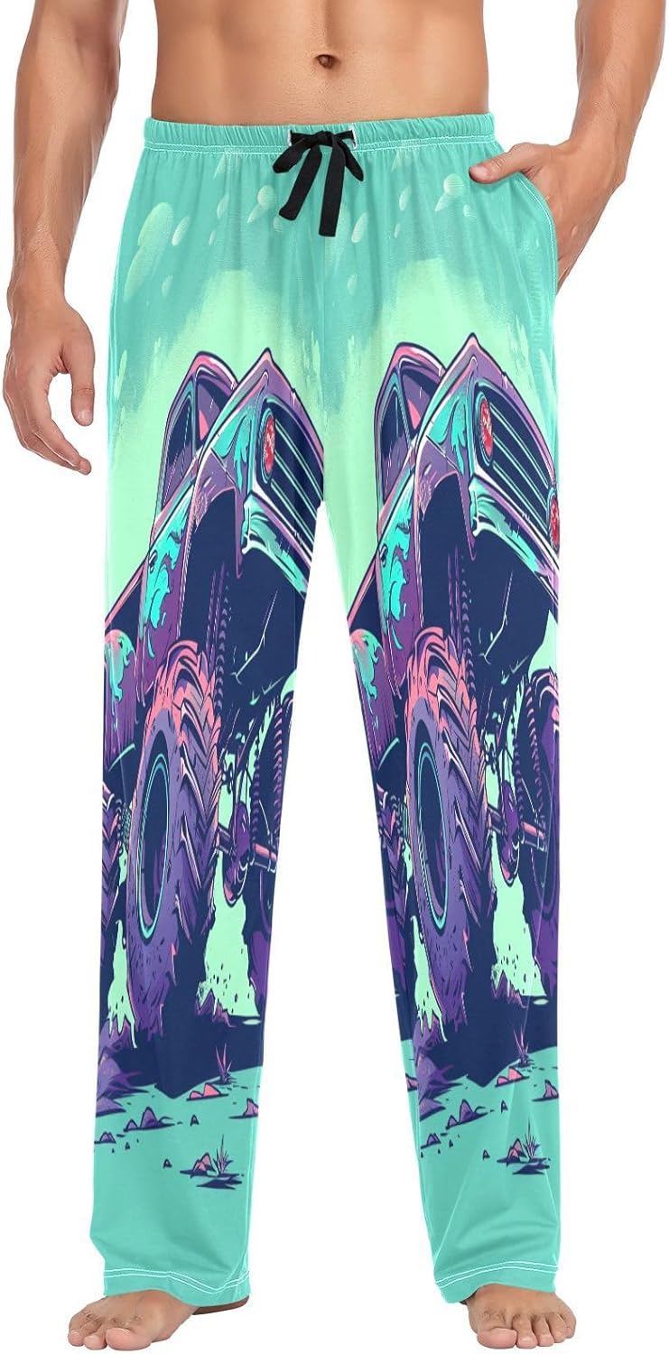 ALAZA Monster Truck Men's Pajama Pants Men Cotton Pajama Bottoms with Pockets, S