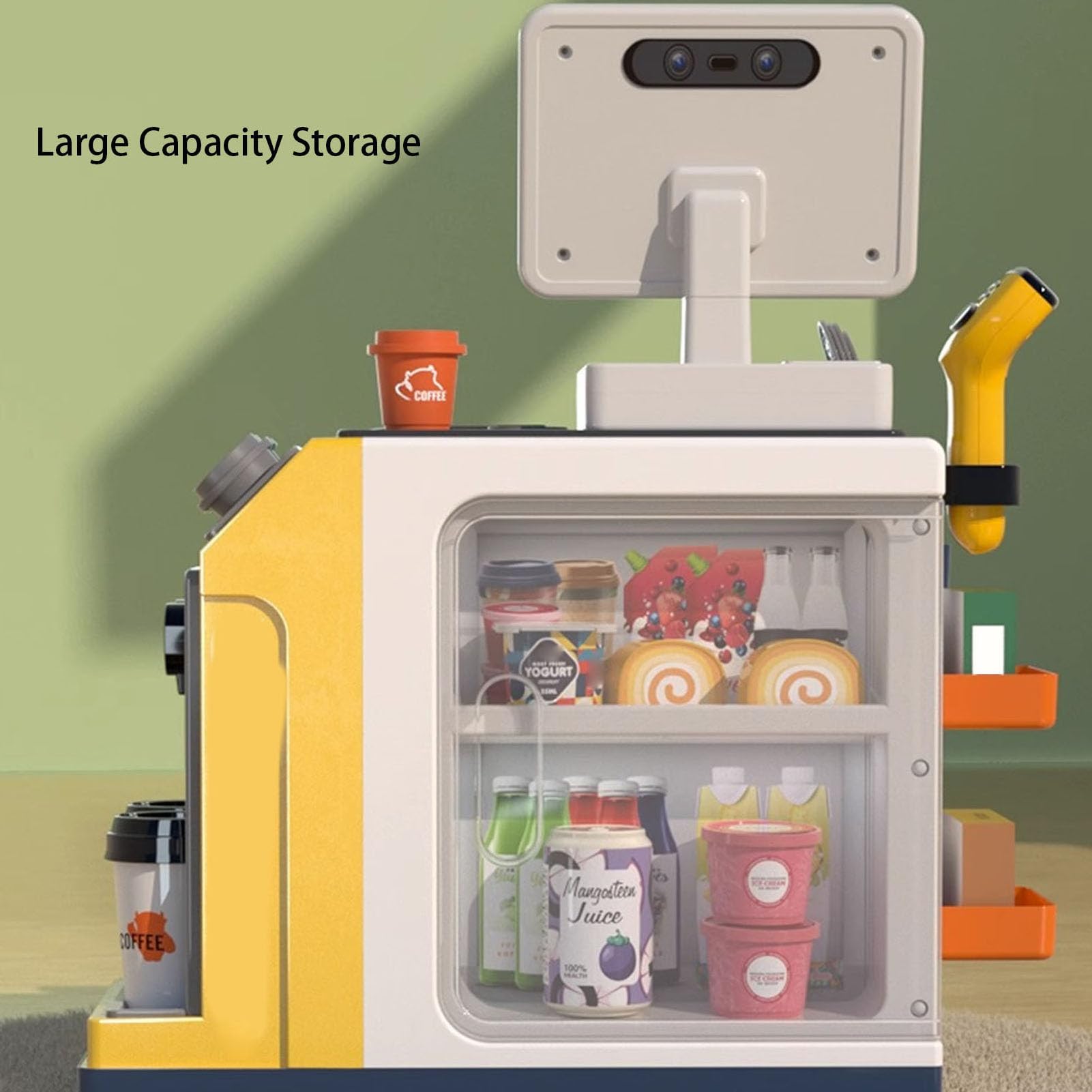Set di Giocattoli Simulati per Supermercato per Giochi di Finzione con Registratore di Cassa, Caffettiera e Scanner di Codici a Barre per Bambini 37x20,5x41 Cm