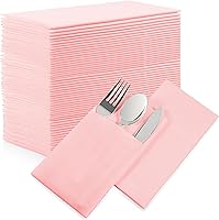 Vista 1 de Servilletas desechables de color rosa, paquete de 50 servilletas de papel de tacto de lino con bolsillo integrado para cubiertos, tela preplegada