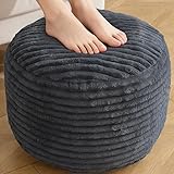 INSPIRE CRAFTER Round Pouf Ottoman,Corduroy Poufs with Memory Foam Filling for Foot Rest,Soft Footstool for Living Room,20"x 17",Dark Grey