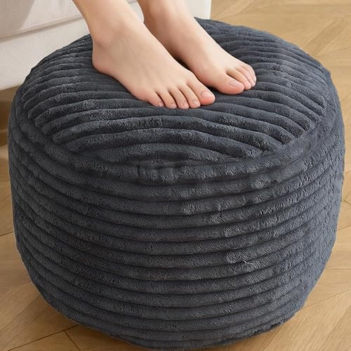 INSPIRE CRAFTER Round Pouf Ottoman,Corduroy Poufs with Memory Foam Filling for Foot Rest,Soft Footstool for Living Room,20